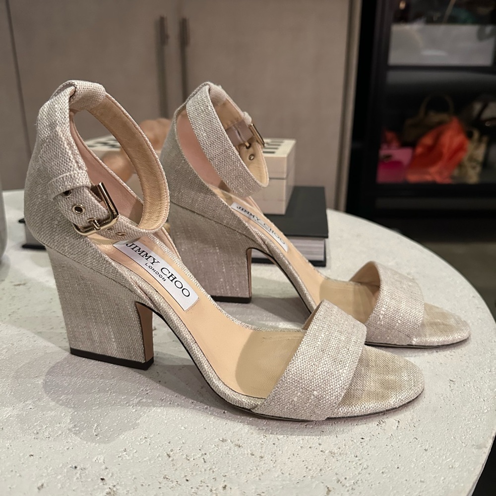 Jimmy Choo - Linen Heeled Sandals - Size 9 / 39
